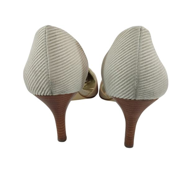 WORTHINGTON! CREAM & TAN GROSGRAIN STRIPED POINTY TOE HEELS, PUMPS! SZ 9M - Picture 8 of 11